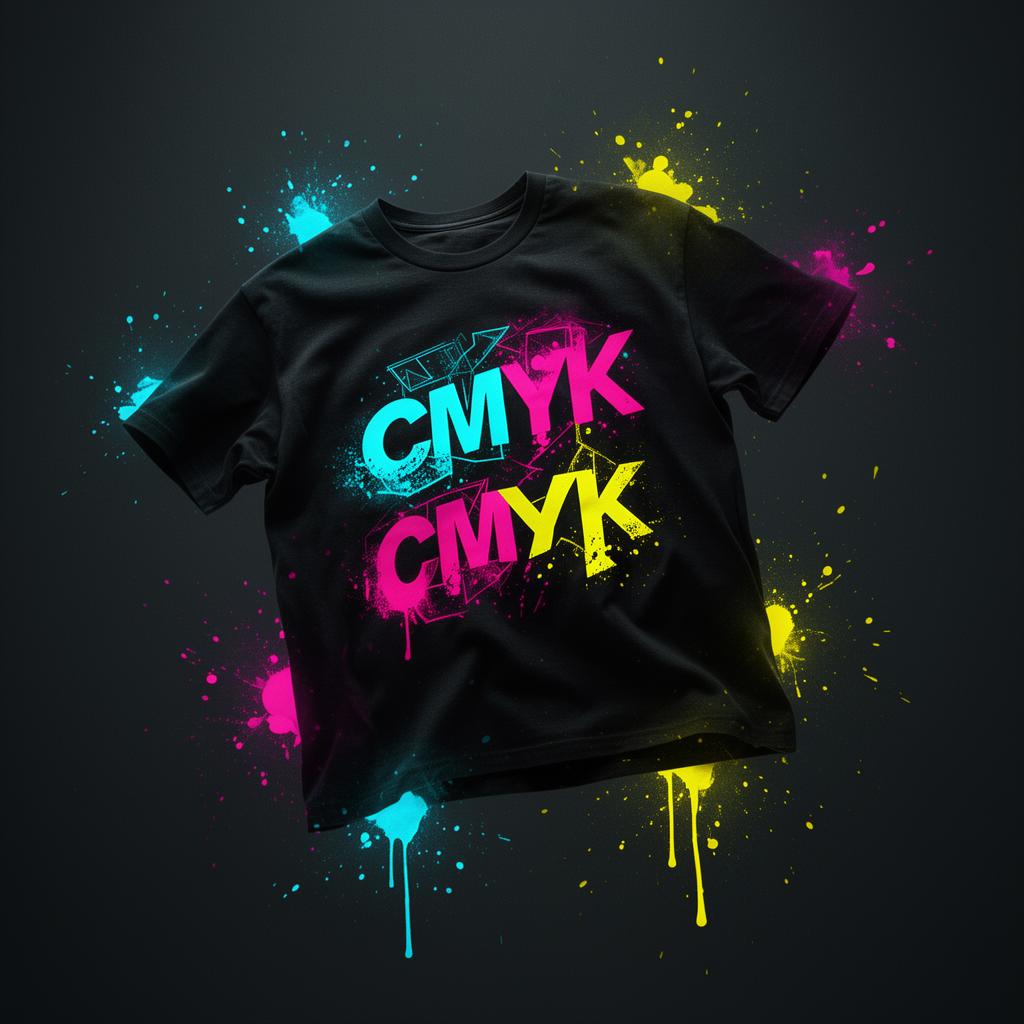 Camiseta preta com estampa CMYK em serigrafia produzida pela Cleo Malhas em Recife